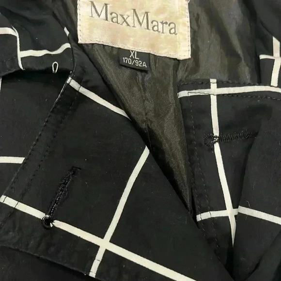 [XL/USM]MaxMara Double Breasted Black/White Cotton Mid-Length Belted Trench Coat - Picture 3 of 6